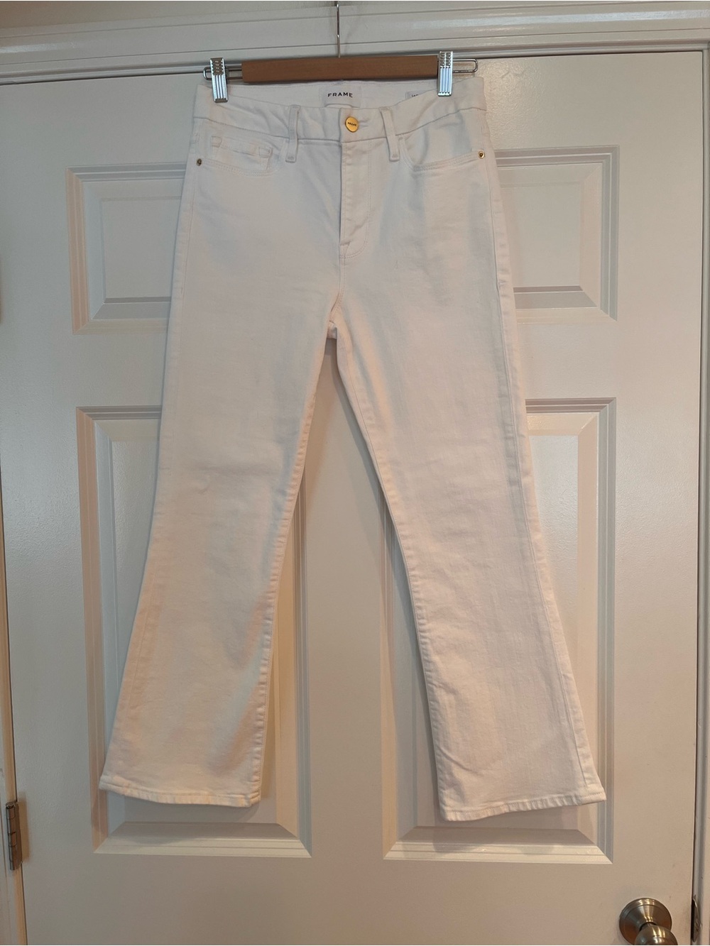 Frame Le Crop Mini Boot Cut Jeans Size 28 White Denim High Rise Pristine ~ $198 - Picture 4 of 12